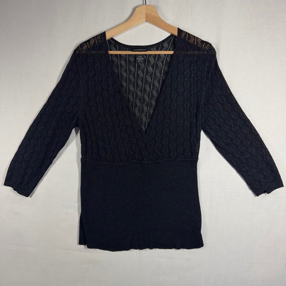Lane Bryant Top Women 14/16 V Neck Layering Metallic Texture Elegant Blouse